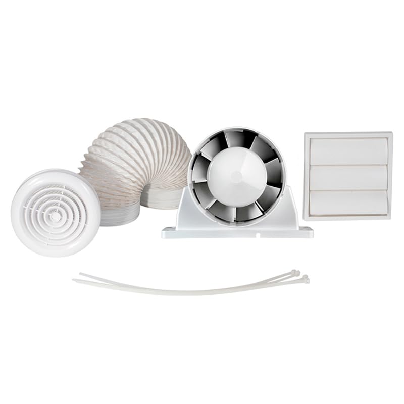 Airflow Aura 100T In-Line Fan 30l/s - Includes Shower Kit – Adjustable Timer, Quiet Operation, IPX4 Rated, Installation Kit Included, 3-Year Warranty