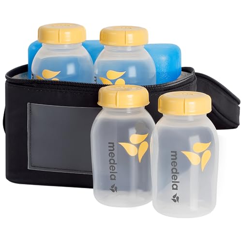 Medela Breast Milk Storage Cooler Bag with Contoured Ice Pack, 4 Bottles and Lids, Convenient Breastmilk Transport