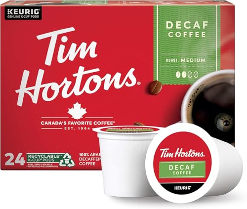 Tim Hortons Decaf, Medium Roast Coffee, Single-Serve K-Cup Pods Compatible with Keurig Brewers, 24ct K-Cups