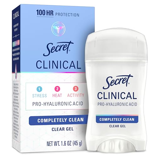 Secret Clinical Strength Clear Gel Antiperspirant and Deodorant for Women, Pro-Hyaluronic Acid, Completely Clean, 1.6 oz