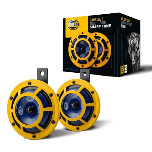 HELLA 922000731 Sharptone 12V High Tone / Low Tone Twin Horn Kit with Yellow Protective Grill, 2 Horns