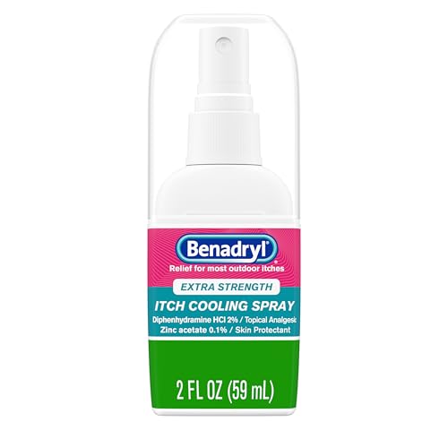 Benadryl Extra Strength Itch Cooling Spray, Topical Analgesic Spray with Diphenhydramine HCI & Zinc Acetate Skin Protectant for Fast Relief from Insect Bites, Travel Size, 2 fl. oz