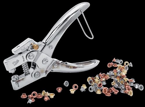 Rapid RP05 Eyelet Pliers Set with Hole Punch – Includes 105 Eyelets (4mm); Chrome-Plated, for Leather; Textiles; Shoes, Canvas – 2-in-1 Eyelet Pliers and Hole Punch