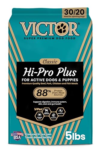 VICTOR Super Premium Dog Food – Hi-Pro Plus Dry Kibble – High Protein Dog Food with 30% Protein – Beef, Chicken, Pork, Fish Meals, Gluten Free - for High Energy and Active Dogs & Puppies, 5lbs