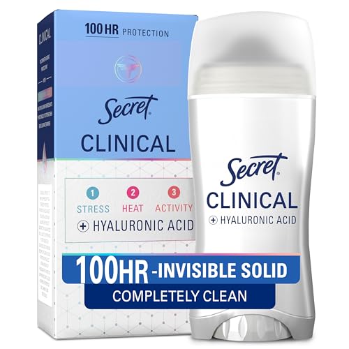 Secret Clinical Strength Antiperspirant Deodorant for Women, 3X Stress Protection, 72hr Sweat & Odor Protection, PH Balancing Minerals, Invisible Solid, Completely Clean Scent, 2.6 oz