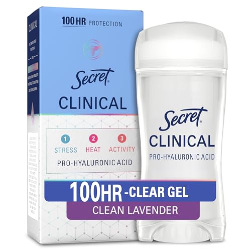 Secret Clinical Strength Antiperspirant Deodorant for Women, 3X Stress Protection, 72hr Sweat & Odor Protection, PH Balancing Minerals, Clear Gel, Clean Lavender Scent, 2.6 oz