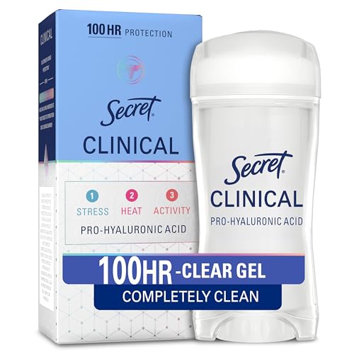 Secret Clinical Strength Antiperspirant Deodorant for Women, 3X Stress Protection, 72hr Sweat & Odor Protection, PH Balancing Minerals, Clear Gel, Completely Clean Scent, 2.6 oz