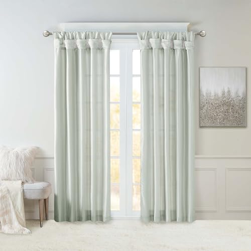 Madison Park Aqua Curtains For Living Room, Transitional Fabric Curtains For Bedroom, Emilia Solid Window Curtains, 50X95, 1-Panel Pack