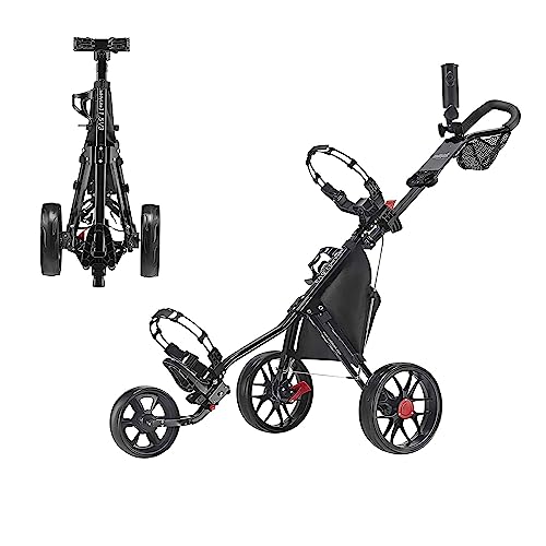 CaddyTek CaddyLite 11.5 V3 Golf Push Cart - Lightweight Aluminum 3-Wheel Foldable Golf Bag Cart with Quad-Fold Frame, EVA Wheels, Adjustable Handle, Foot Brake, Mesh Net, Umbrella &amp; Drink Holder : Sports &amp; Outdoors