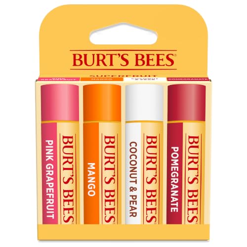 Burt's Bees Lip Balm - Pink Grapefruit, Mango, Coconut & Pear, and Pomegranate Pack, Lip Moisturizer With Beeswax, Tint-Free, Natural Origin Conditioning Treatment, 4 Tubes, 0.15 oz. Superfruit