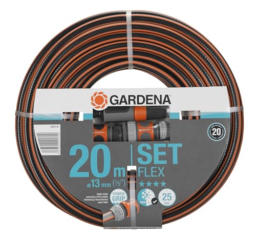Gardena Comfort FLEX Schlauch 13 mm (1/2 Zoll), 20 m mit Systemteilen: Formstabiler, flexibler Gartenschlauch mit Power-Grip-Profil, aus hochwertigem Spiralgewe