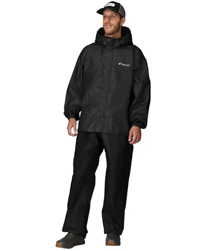 FROGG TOGGS Men's Standard Classic All-Sport Waterproof Breathable Rain Suit, Black/Black, Large