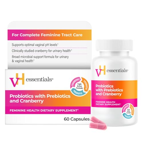 vH Essentials Probiotics for Women with Prebiotics, Cranberry & Vitamin C - 60 Capsules (30 Day Supply) - Women's Probiotics Support Gut Balance, Feminine Health & Urinary Tract Health for Women