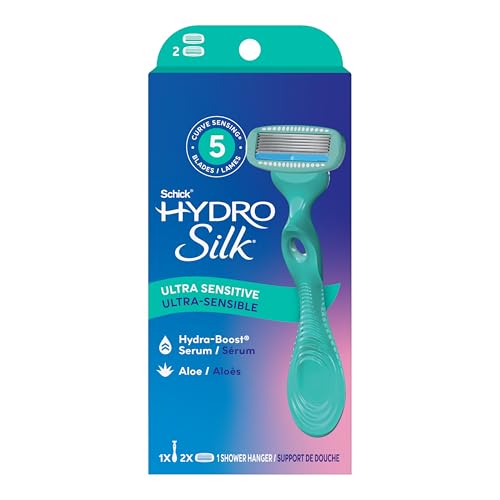 Schick Hydro Silk Sensitive Women's Razor | 5-Blade Razors for Women Sensitive Skin | Womens Razors Sensitive Skin | 1 Handle & 2 Razor Blade Refills