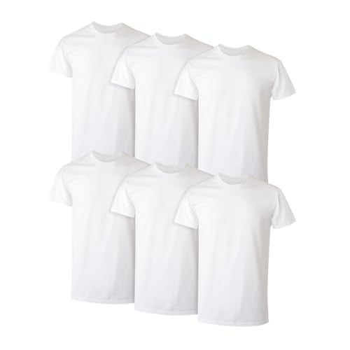 Hanes Men's Cotton, Moisture-Wicking Crew Tee Undershirts, Multi-Packs, White - 6 Pack, Small, 2135P6