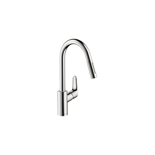 hansgrohe Focus Chrome High Arc Kitchen Faucet with Magnetic Docking Spray Head, Chrome 04505000