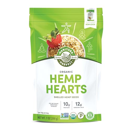 Manitoba Harvest Organic Hemp Seeds, 7oz, 10g Plant Based Protein and 12g Omega 3 & 6 per Srv, smoothies, yogurt & salad, Non-GMO, Vegan, Keto, Paleo, Gluten Free