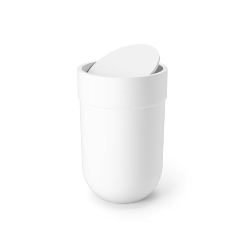 Umbra Touch Waste Can, Small Trash Can with Lid, Swing Lid Waste Basket, Garbage Can with Lid for Washroom/Bathroom, Soft Touch, Matte White Finish