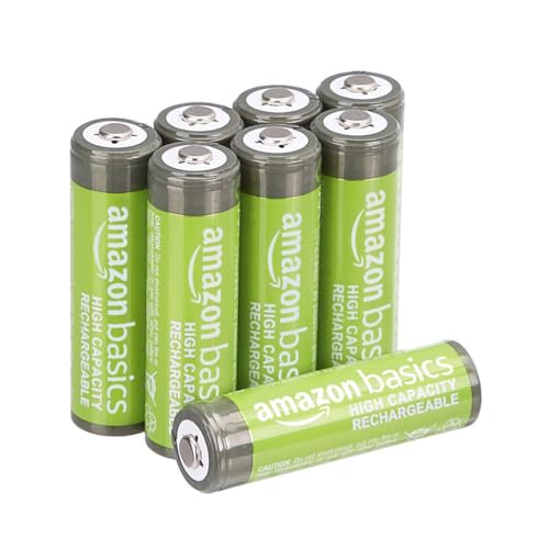 Amazon Basics 8-Pack Rechargeable AA NiMH High-Capacity Batteries, 2400 mAh, 1.2V, Recharge up to 400x Times, Pre-Charged