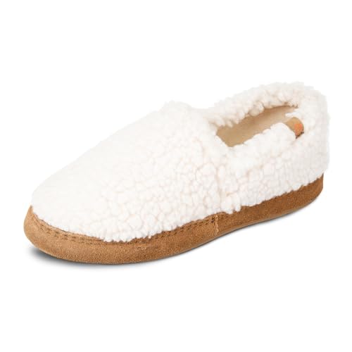 Acorn Soft & Cozy House Slippers for Women - Fleece Lining, Suede Rand, Rubber Sole, Cloud Cushion for Indoor/Outdoor, Buff Popcorn, 8-9
