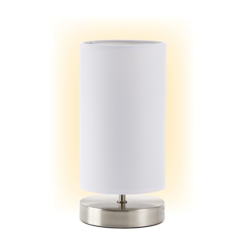 (-39%) Brilliant Clarie Tischleuchte – klassische Stofflampe mit Schalter – LED Tischlampe für Nachttisch, Sideboard & Wohnzimmer – Weiß/Eisen