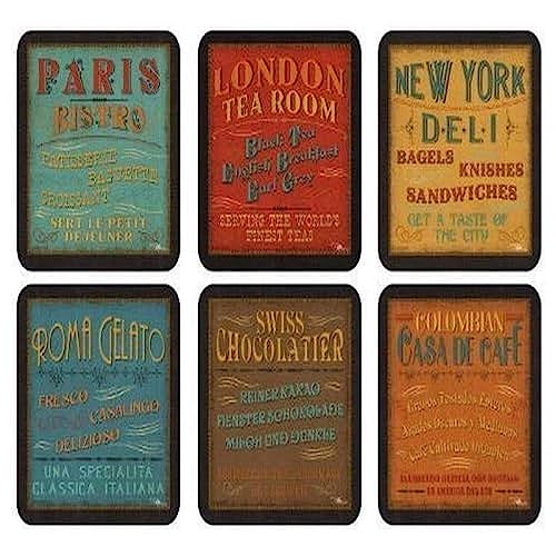Pimpernel Set of 6 Retro Lunchtime Coasters - Cork-Backed Drink Coasters with Heat Resistance and Stain Protection, Suitable for Tea, Coffee, and Everyday Use, 10.5 x 10.5cm