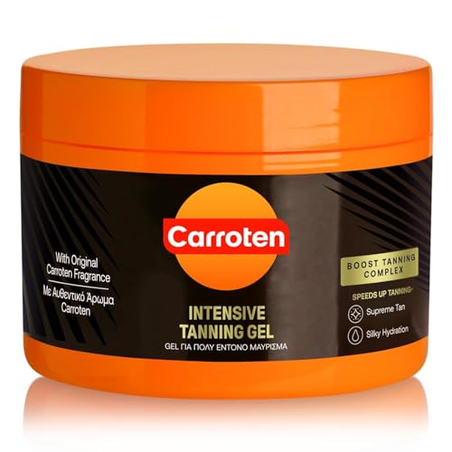 Carroten Intensive Tanning Gel | Browning Tan Accelerator | Non-Greasy, Water-Resistant with Carrot and Coconut Oil | Vitamin A & E For Moisture & Hydration | Made in Greece | 5 Fl Oz