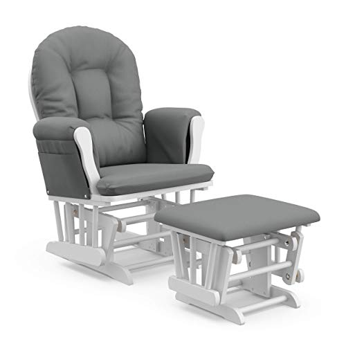 Storkcraft Premium Hoop Glider & Ottoman (White/Gray) — GREENGUARD Gold Certified Nursery Glider, Solid Wood Craftsmanship, Smooth-Gliding Nursery Chair and Ottoman, Award-Winning
