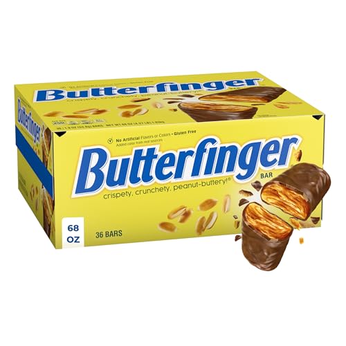 Butterfinger, Bulk 36 Pack, Chocolatey, Peanut-Buttery, Full Size Individually Wrapped Candy Bars, 1.9 oz Each