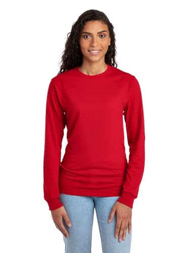 Jerzees Men's Dri-Power Cotton Blend Long Sleeve Tees, Moisture Wicking, Odor Protection, UPF 30+, Sizes S-3X, True Red, Large