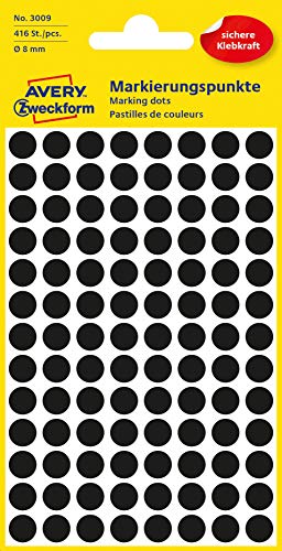 🔥 STARKER PREIS (-51%) AVERY Zweckform 3009 Markierungspunkte Etiketten 416 St. Permanent Papier, Schwarz, Ø 8 mm