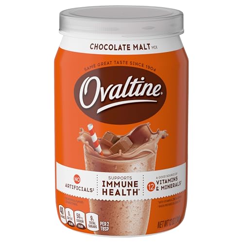 NESTLE OVALTINE Chocolate Malt Mix, 12 oz. Canister Easy to Prepare Fortified Malt Beverage