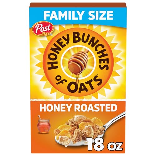 Honey Bunches of Oats Honey Roasted Breakfast Cereal, Honey Oats Cereal with Granola Clusters, 18 OZ Box