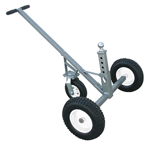 Tow Tuff Trailer Dolly w/ 12" Flat-Free Tires & 8" Swivel Caster Wheel, 800 lb Capacity, Black - 16.5” to 25.5” Adjustable Height, Steel-Frame Construction, Powder-Coat Finish, Fits 1 7/8” Coupler