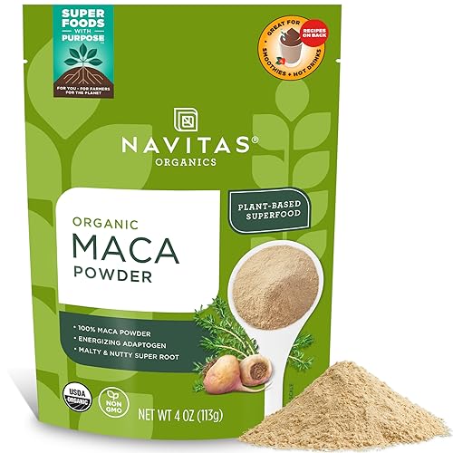 Navitas Organics Maca Powder – 100% Gelatinized Peruvian Maca for Adaptogen Smoothies, Lattes, Baking & More – Energize & Balance - USDA Organic, Non GMO, Vegan, Gluten Free (4oz. Bag, 23 Servings)