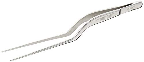 Mercer Culinary 18-8 Stainless Steel Chef Plating Tongs, Offset Tip, 6-1/2 Inch