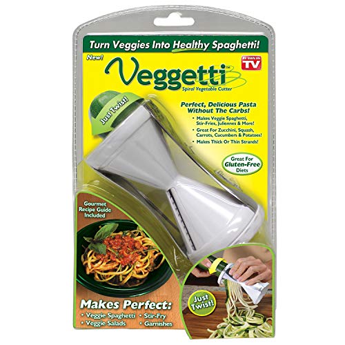 Veggetti Veggie Slicer, Dual Stainless Steel Blade Vegetable Cutter for Thick or Thin Noodle, Works with Zucchini, Squash, Cucumbers, Carrots, and more, 2.76"L x 2.76"W x 6.32"H, White