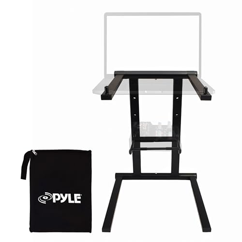 Pyle Folding Laptop Stand, Adjustable Height, Tablet &amp; DJ Mixer Compatible | Steel Alloy Build | Ergonomic Design | Anti-Slip Support | Universal 