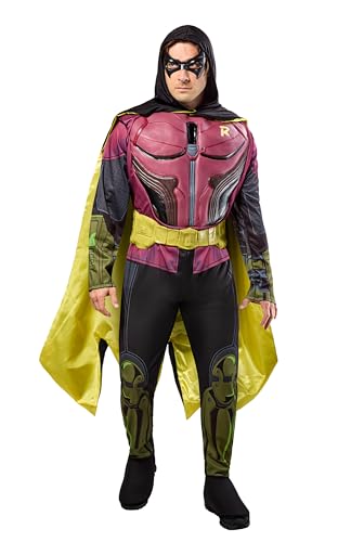 Rubies Men's DC Comics Batman: Arkham City Deluxe Muscle Chest Robin Adult Sized Costumes for Themed Parties and Halloween, Multicolor, Small US