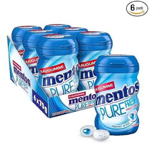 (-10%) Mentos Kaugummi Pure Fresh Mint, 6 Boxen zuckerfreie Chewing Gum Dragees mit Pfefferminz-Geschmack & flüssiger Füllung, Multipack (6 x 35 Stück)
