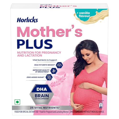Horlicks Mother's Plus Vanilla 200 g BIB, For Pregnancy and Lactation with Protein for Birth Weight and DHA for Brain Development- No Added Sugar