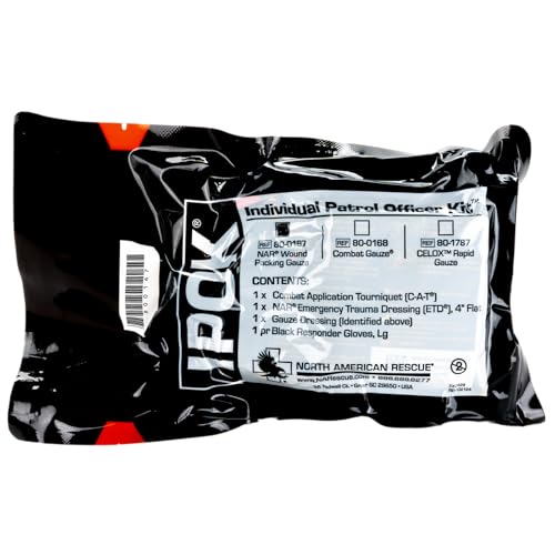 North American Rescue Individual Patrol Officer Kit IPOK (Gauze) NAR Compact First Aid with C-A-T Tourniquet, ETD, Gauze, Gloves (80-0167)