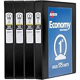 Avery Standard View 3 Ring Binders, 1" Round Rings, 175-Sheet Capacity, 1.4 Inch Wide Spine, Black Binders, Ideal for Lightweight Organization and Occasional Referencing (4-Pack of 19203)