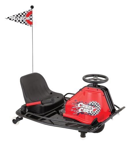 Razor Crazy Cart - 24V Electric Drifting Go Kart - Variable Speed, Up to 12 mph, Drift Bar for Controlled Drifts, Black/Red