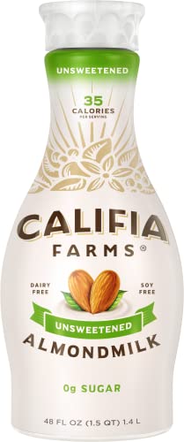 Califia Farms - Unsweetened Almond Milk, 48 Oz, Dairy Free, Vegan, Plant Based, Keto, Vegan, Gluten Free, Non GMO, Sugar Free, High Calcium, Smoothie