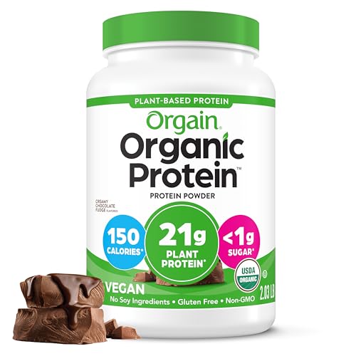 Orgain Organic Vegan Protein Powder, Creamy Chocolate Fudge - 21g Plant Protein, 6g Prebiotic Fiber, Low Net Carb, No Lactose Ingredients, No Added Sugar, Non-GMO, For Shakes & Smoothies, 2.03 lb