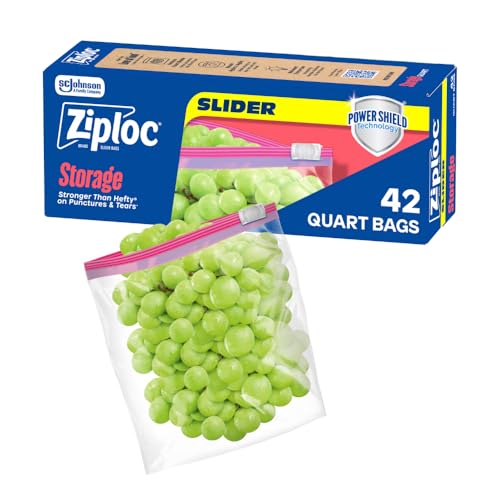 Ziploc Quart Food Storage Slider Bags, Power Shield Technology for More Durability, 42 Count