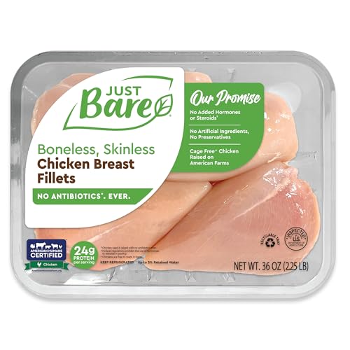 Just Bare® Natural Fresh Chicken Breast Fillets | Family Pack | Antibiotic Free | Boneless | Skinless | 2.25 LB