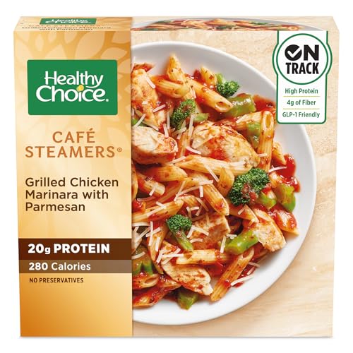 Healthy Choice Cafe Steamers Grilled Chicken Marinara with Parmesan, Convenient Microwave Meal Made With No Preservatives, Frozen Meal, 9.5 OZ Bowl