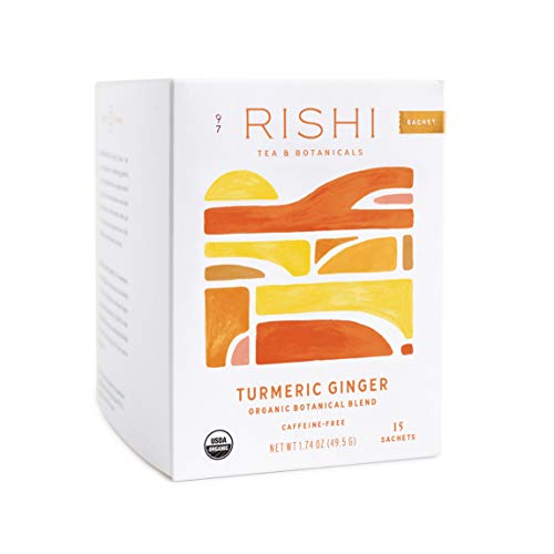 Rishi Tea Turmeric Ginger Herbal Tea - Organic Sachet Bags, Caffeine Free Ayurvedic Digestive Blend with Spicy Ginger & Citrus - 15 Count (Pack of 1)